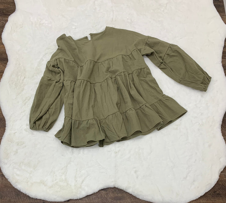 Maddie Olive Green Tiered Blouse