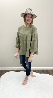 Maddie Olive Green Tiered Blouse