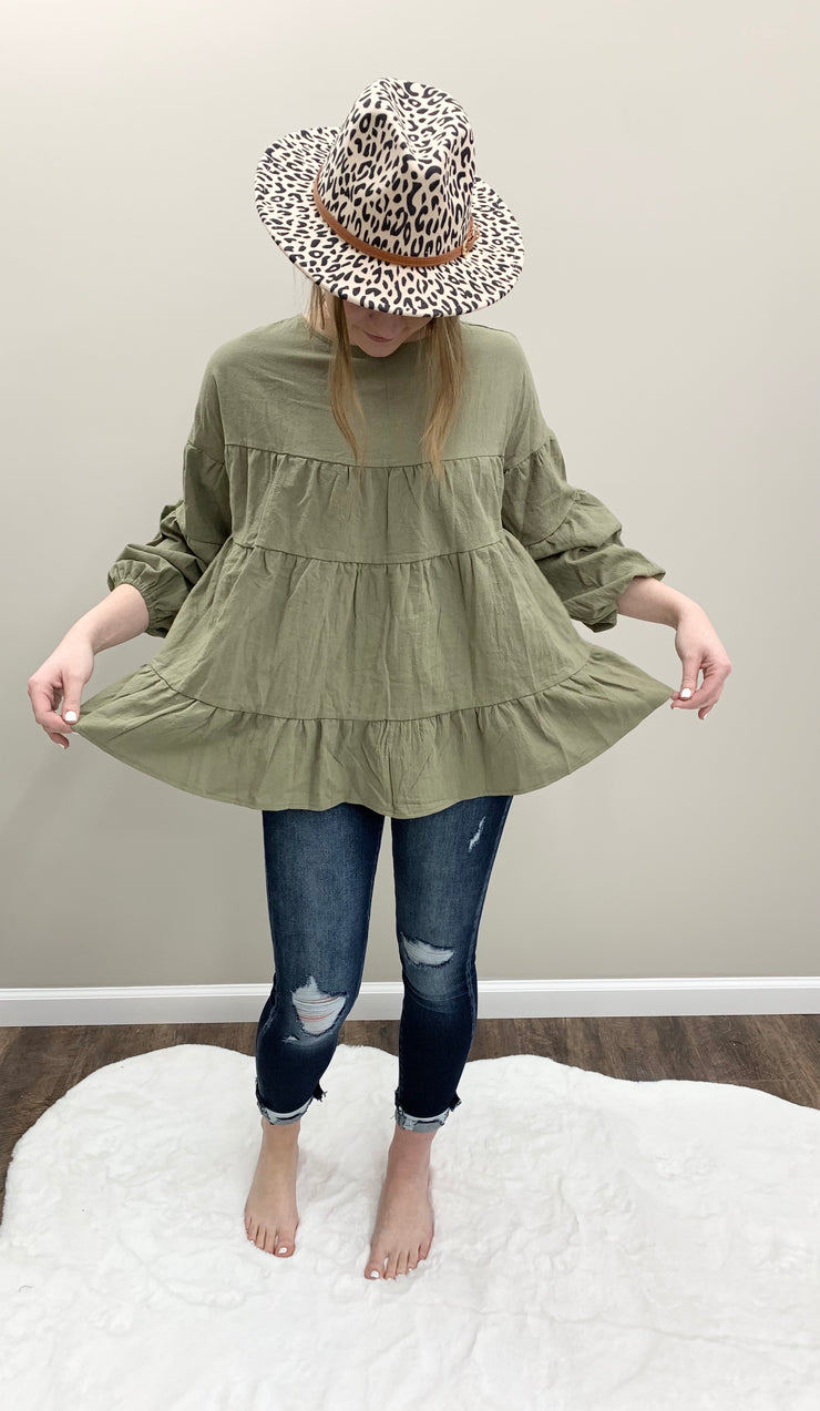 Maddie Olive Green Tiered Blouse