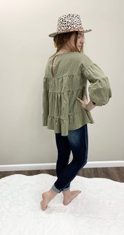 Maddie Olive Green Tiered Blouse