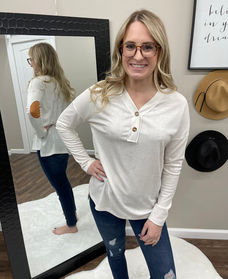 Jaylah Suede Patch Ribbed Top